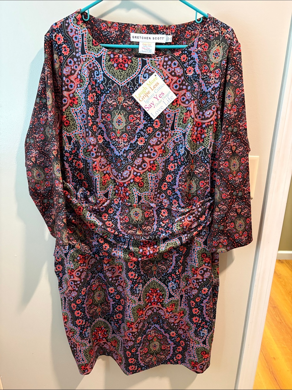 Gretchen Scott Designs Purple Multi Paisley Long Sleeve Sheath Dress